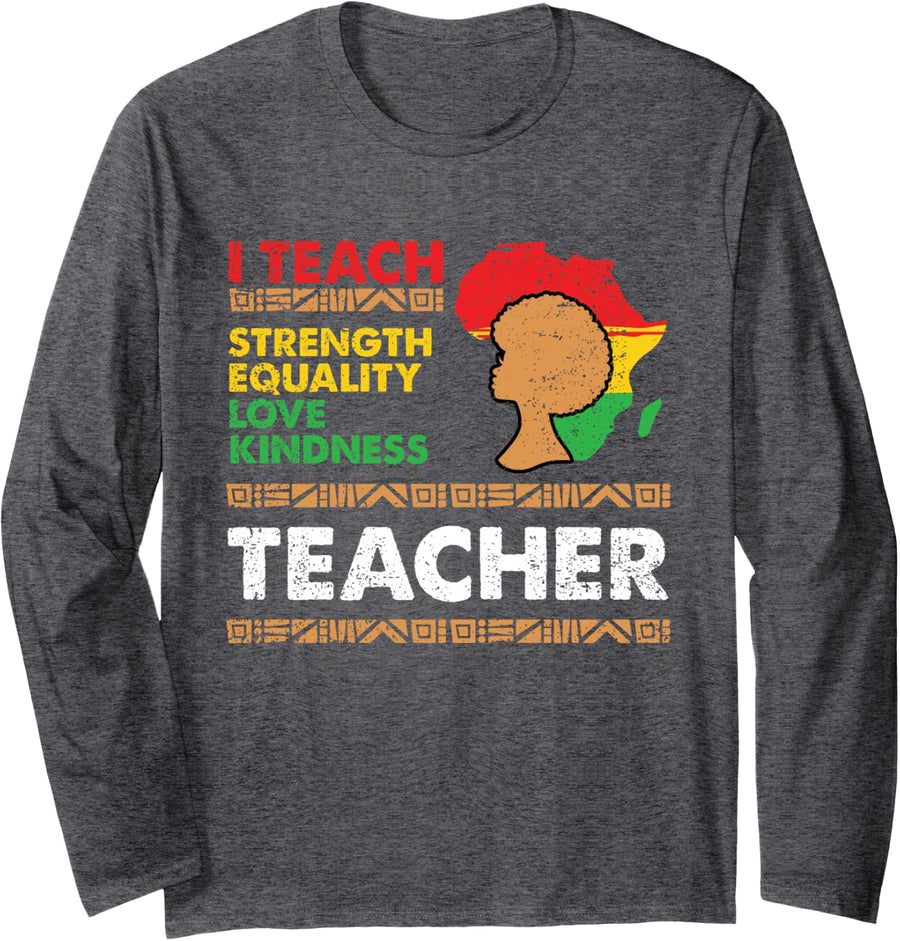 Teacher Black Afro Woman Black History Month Color Men Women Long Sleeve T-Shirt - Adult Unisex Dark Heather Grey
