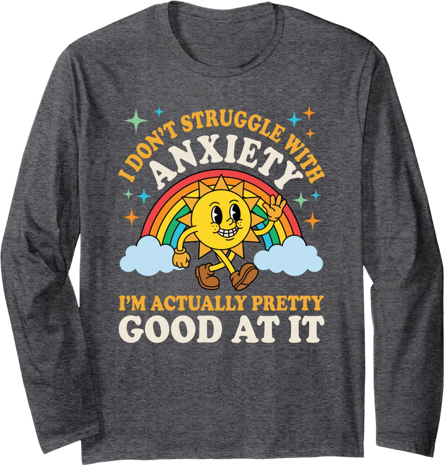 Funny Anxiety Long Sleeve T-Shirt - Adult Unisex Dark Heather Grey