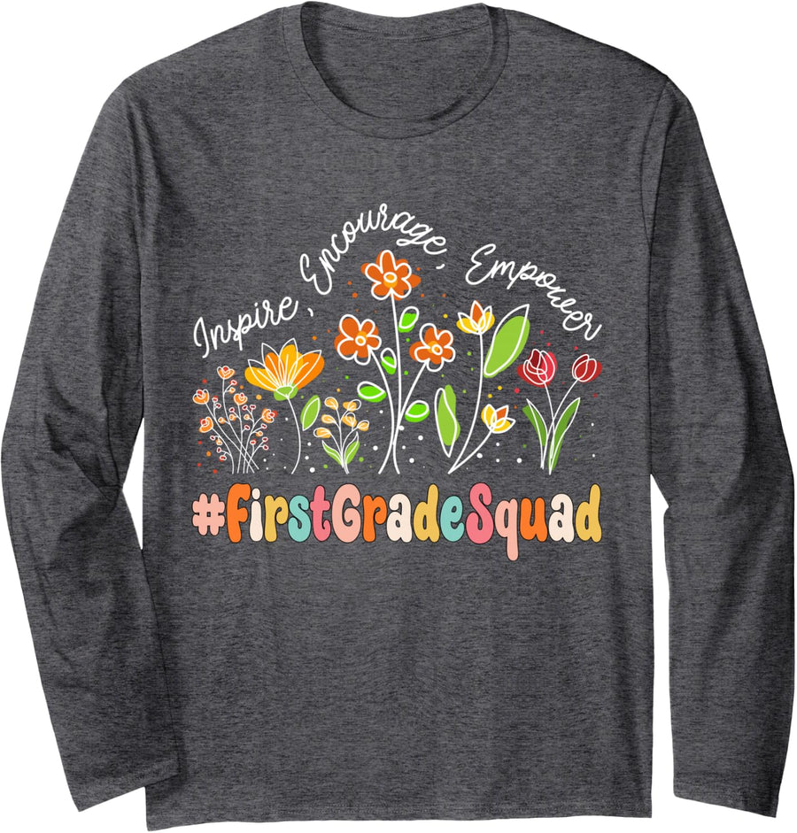 First Grade Squad Appreciation Week Teacher Back to School Long Sleeve T-Shirt - Adult Unisex Dark Heather Grey
