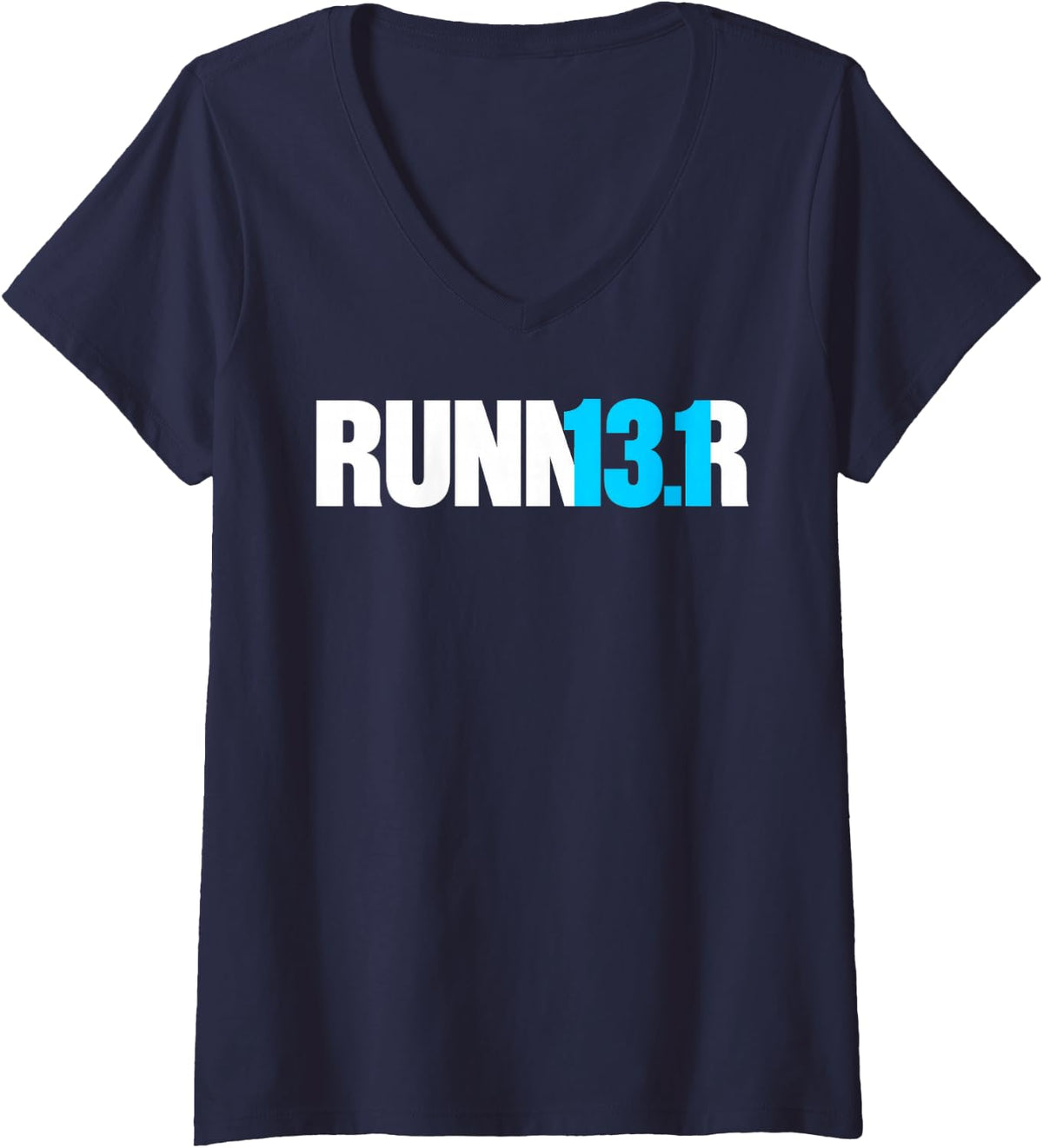 Women's RUNN3R Marathon Runner Half Marathon Jogging Race Running V-Neck T-Shirt - Navy Blue