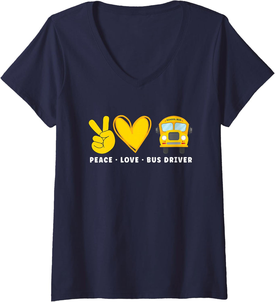 Women's Funny School Bus Driver Appreciation Anniversary V-Neck T-Shirt - Navy Blue