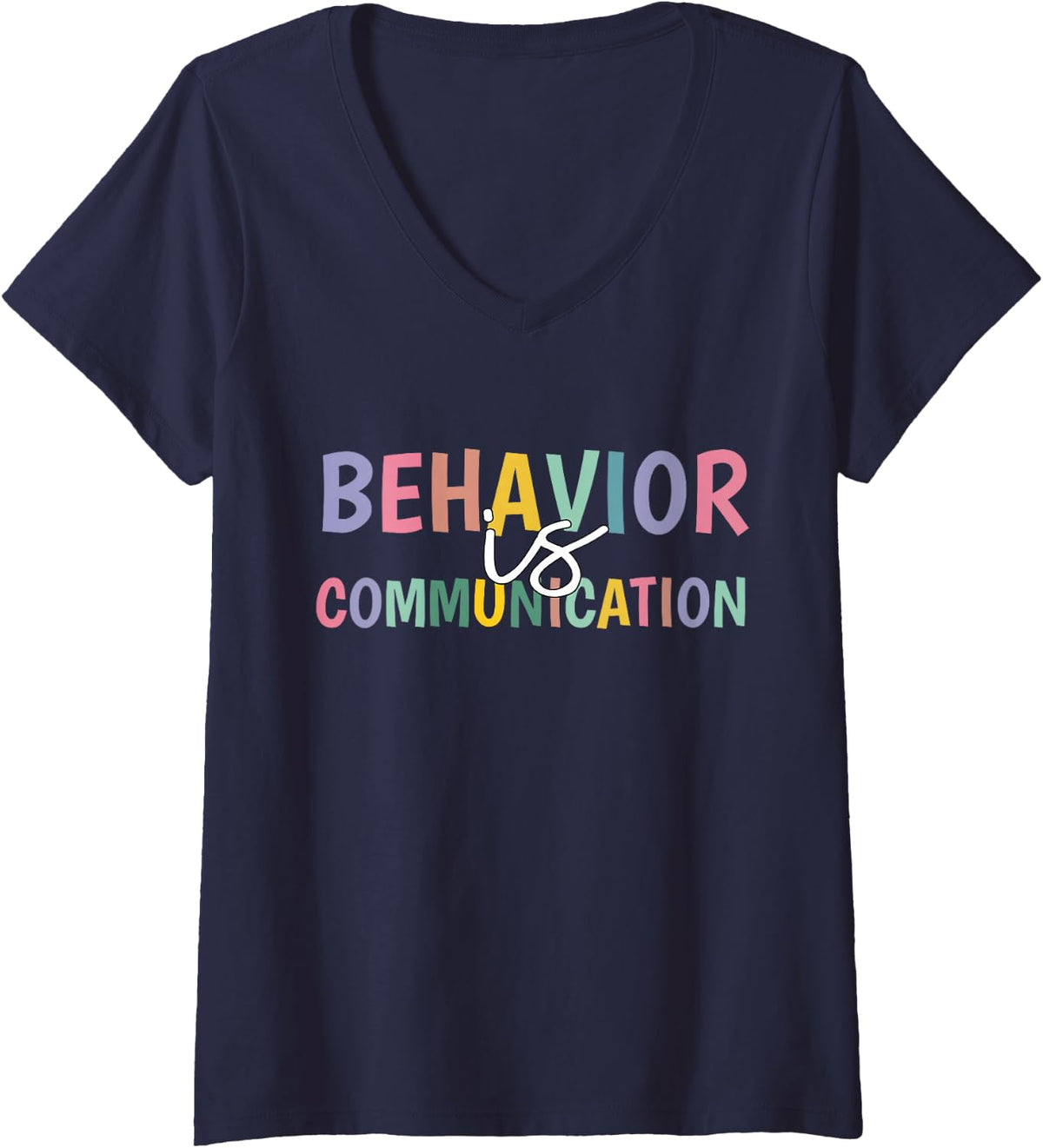 Women's Cute Behavior is Communication V-Neck T-Shirt - Navy Blue