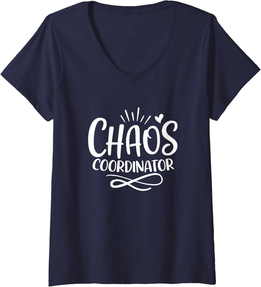 Women's Chaos Coordinator Mom & Daughter Son Mommy & Me Matching V-Neck T-Shirt - Navy Blue