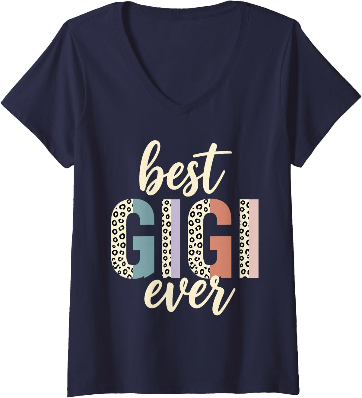 Women's Best Gigi Ever Art for Grandma Nana from Grandkids Best Gigi V-Neck T-Shirt - Navy Blue