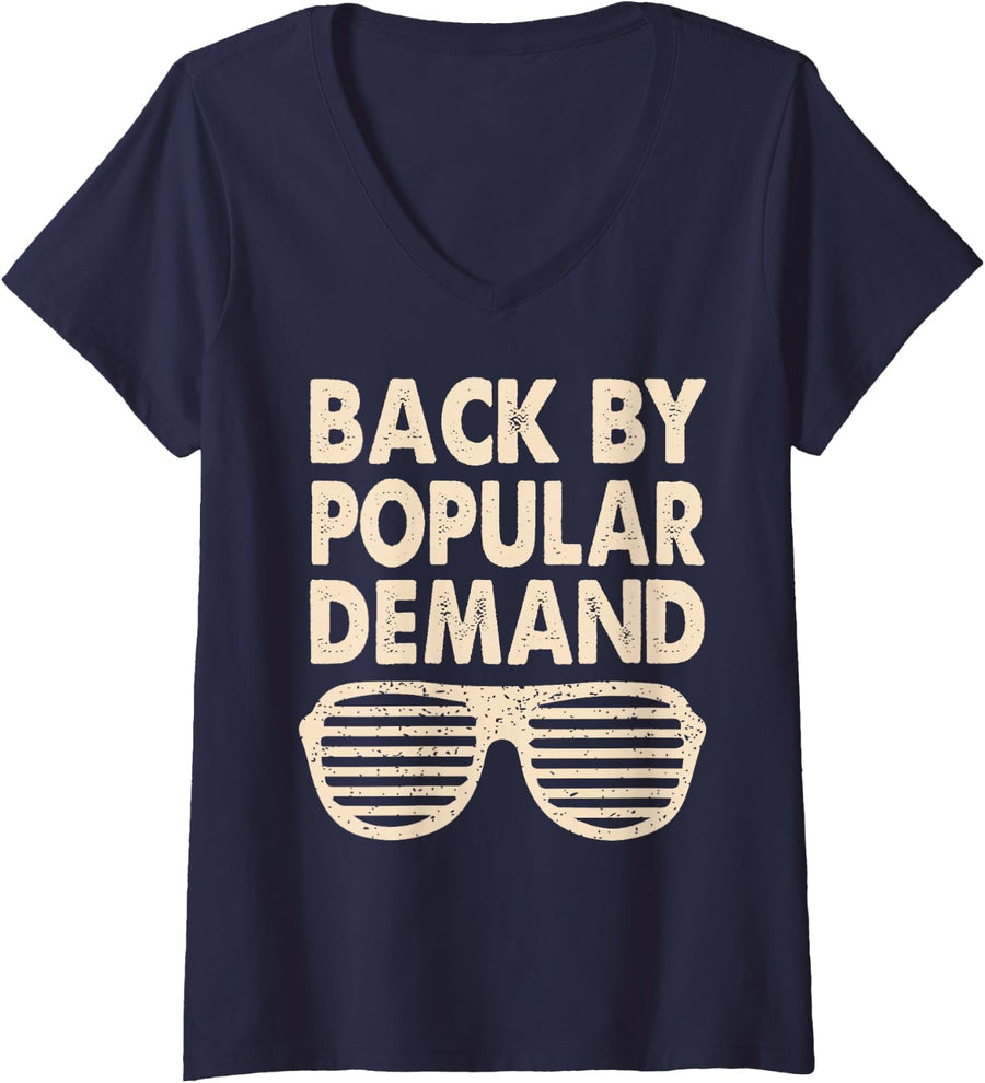 Women's Back By Popular Demand Back to School Boys Girls Teacher V-Neck T-Shirt - Navy Blue
