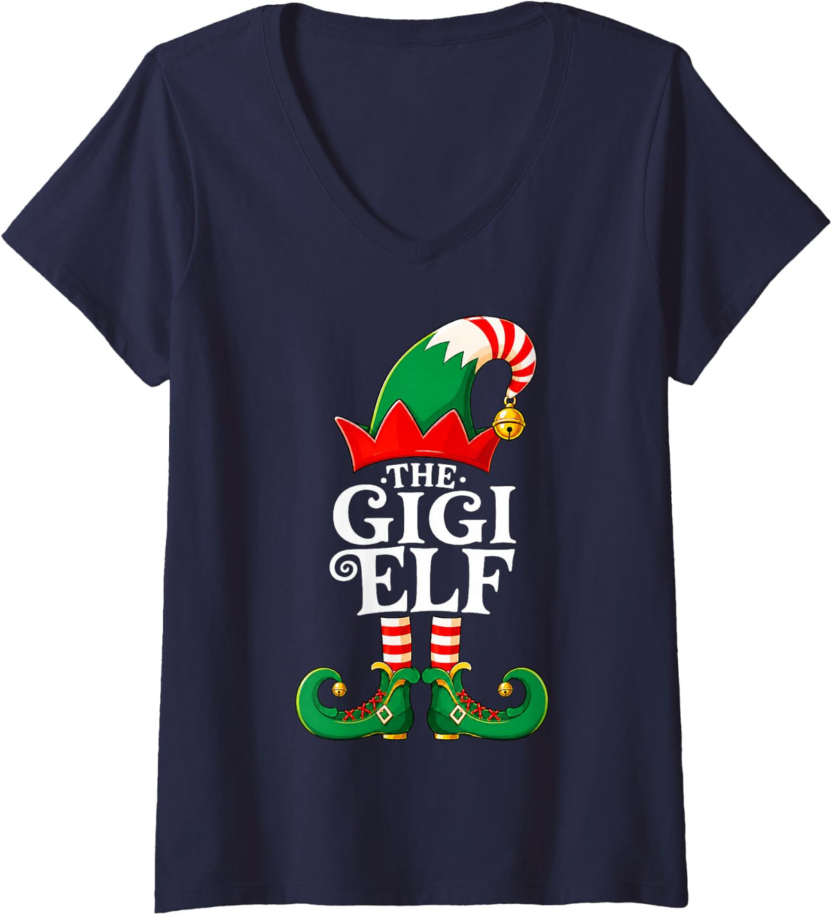 Women's Gigi Elf Christmas Matching Family Elf Squad Xmas Pajama V-Neck T-Shirt - Navy Blue