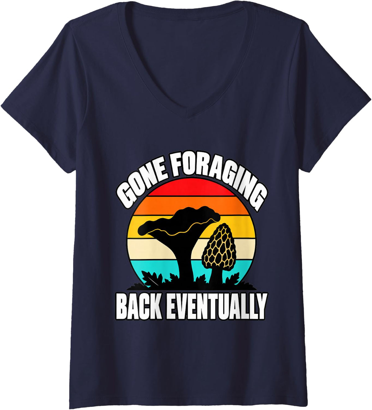 Women's Mushroom Foraging Gone Foraging Back Eventually Forager V-Neck T-Shirt - Navy Blue