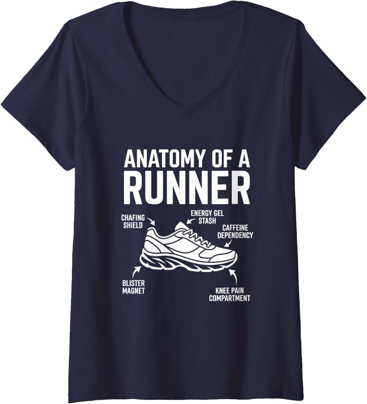 Women's Anatomy of A Runner Marathon Training Jogger Athlete V-Neck T-Shirt - Navy Blue