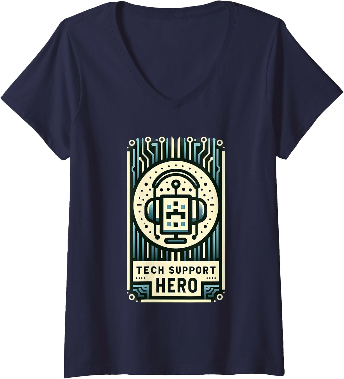Women's Computer Enthusiast Tech Support Hero Funny Tech Support V-Neck T-Shirt - Navy Blue
