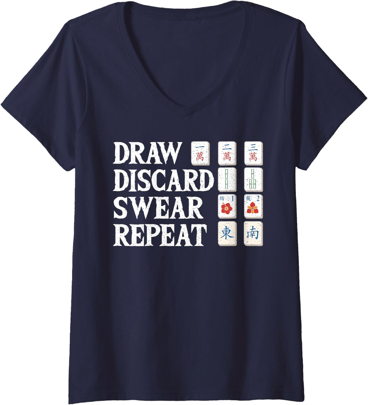 Womens Draw Discard Swear Repeat V-Neck T-Shirt - Navy Blue
