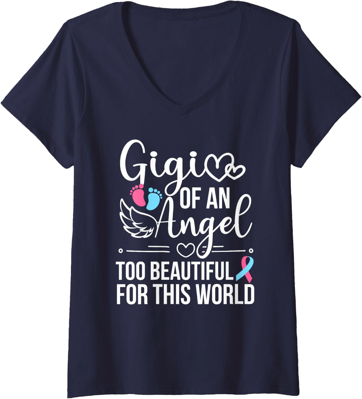 Women's Gigi of an Angel Gigi Miscarriage Angel Gigi Grandma V-Neck T-Shirt - Navy Blue