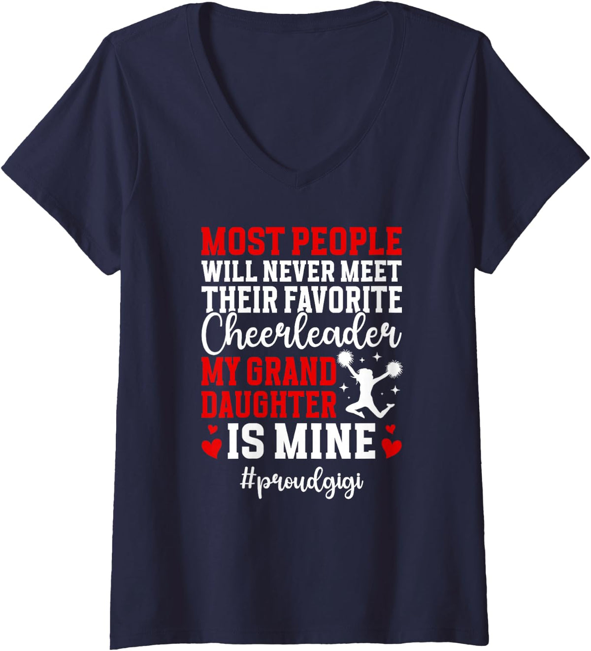 Women's Proud Gigi of A Cheerleader Gigi Grandma Cheer Gigi V-Neck T-Shirt - Navy Blue