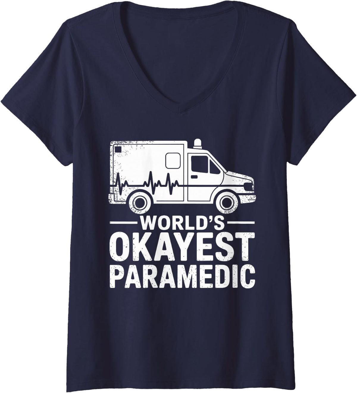 Women's World's Okayest Paramedic Funny EMT V-Neck T-Shirt - Navy Blue