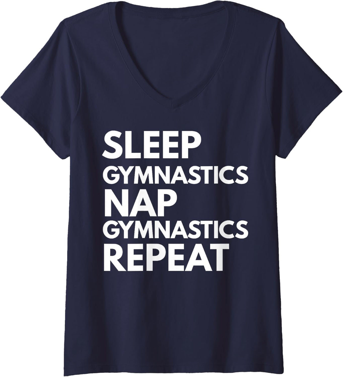 Women's Sleep Nap Gymnastics Repeat Lover Gymnast V-Neck T-Shirt - Navy Blue