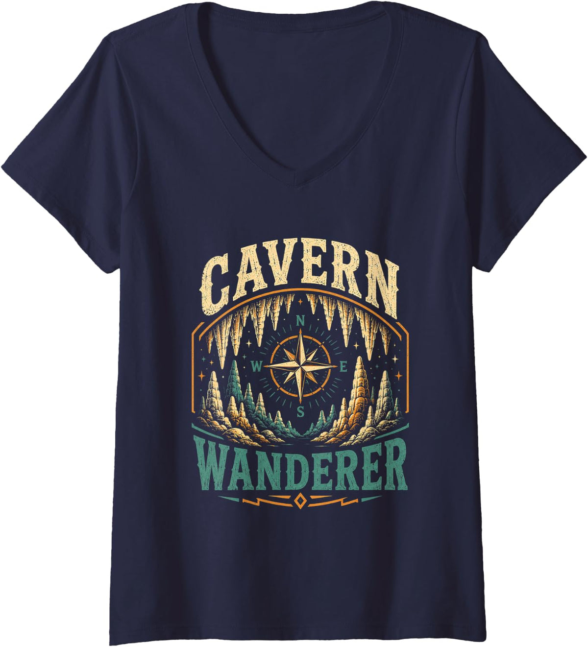 Women's Virginia Caverns - Cave Exploration and Geology V-Neck T-Shirt - Navy Blue