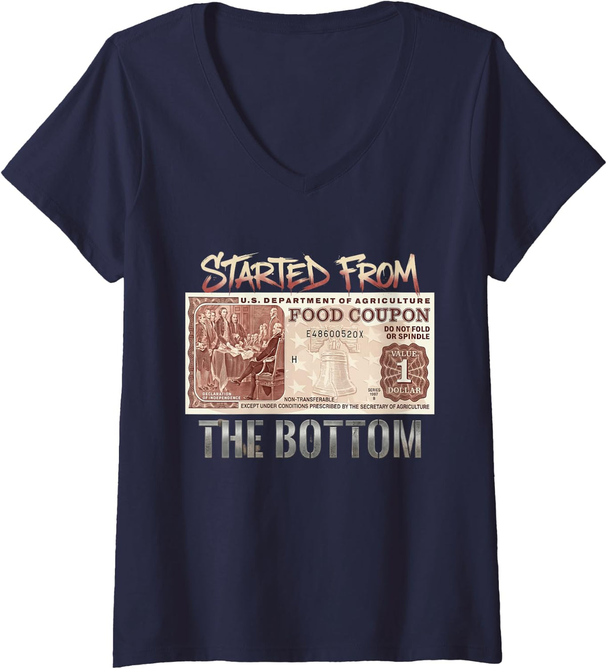 Women's Started from The Bottom Tshirt Hustle Motivation Streetwear V-Neck T-Shirt - Navy Blue
