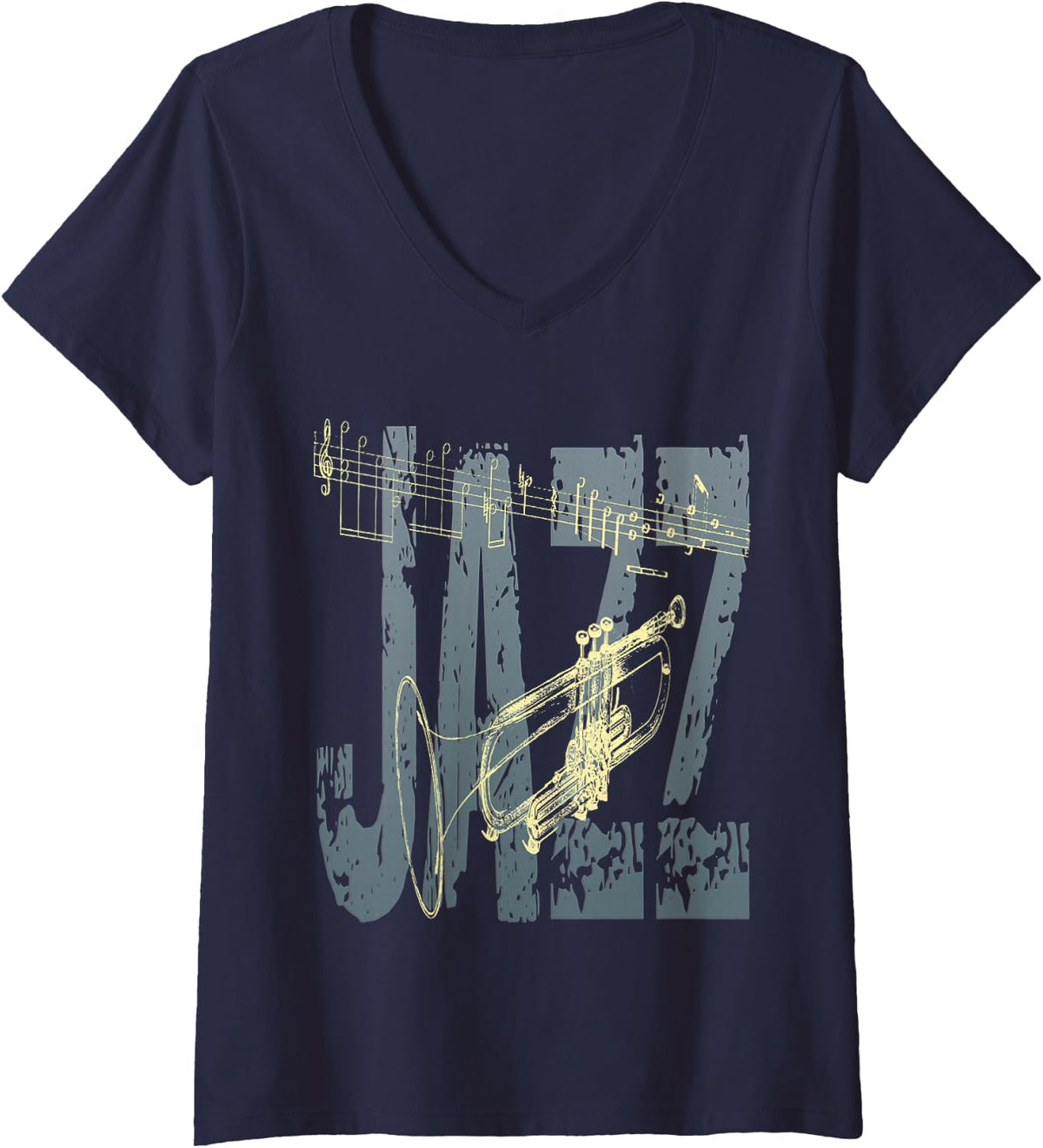 Women's Jazz Trumpet Player V-Neck T-Shirt - Navy Blue