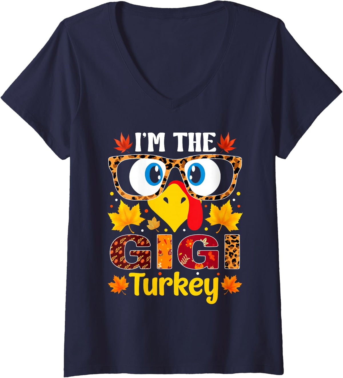 Women's I'm The Gigi Turkey Thanksgiving Family Matching V-Neck T-Shirt - Navy Blue