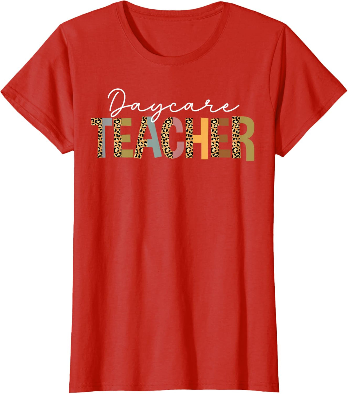 Daycare Teacher Leopard Stylish Childcare Provider T-Shirt - Red