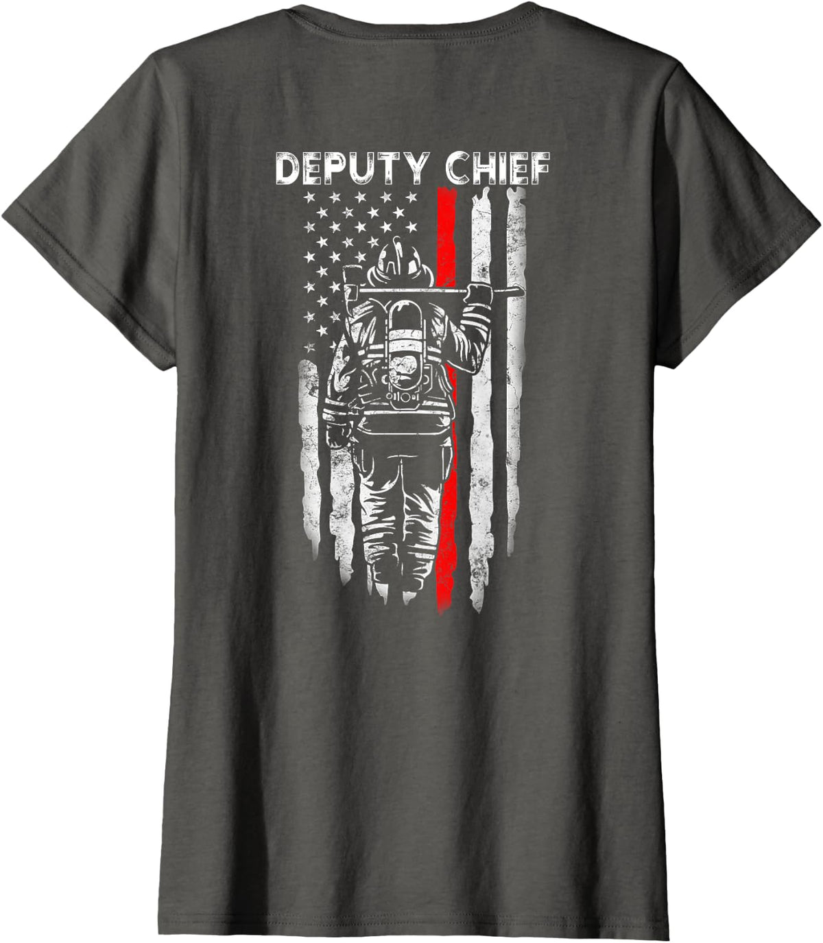 Deputy Fire Chief American flag gifts Patriotic Firefighter T-Shirt - Asphalt Grey