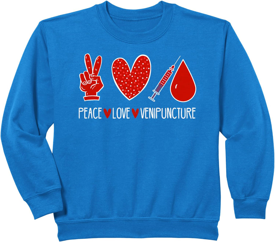 Peace Love venipuncture Phlebotomist Sweatshirt - Royal Blue