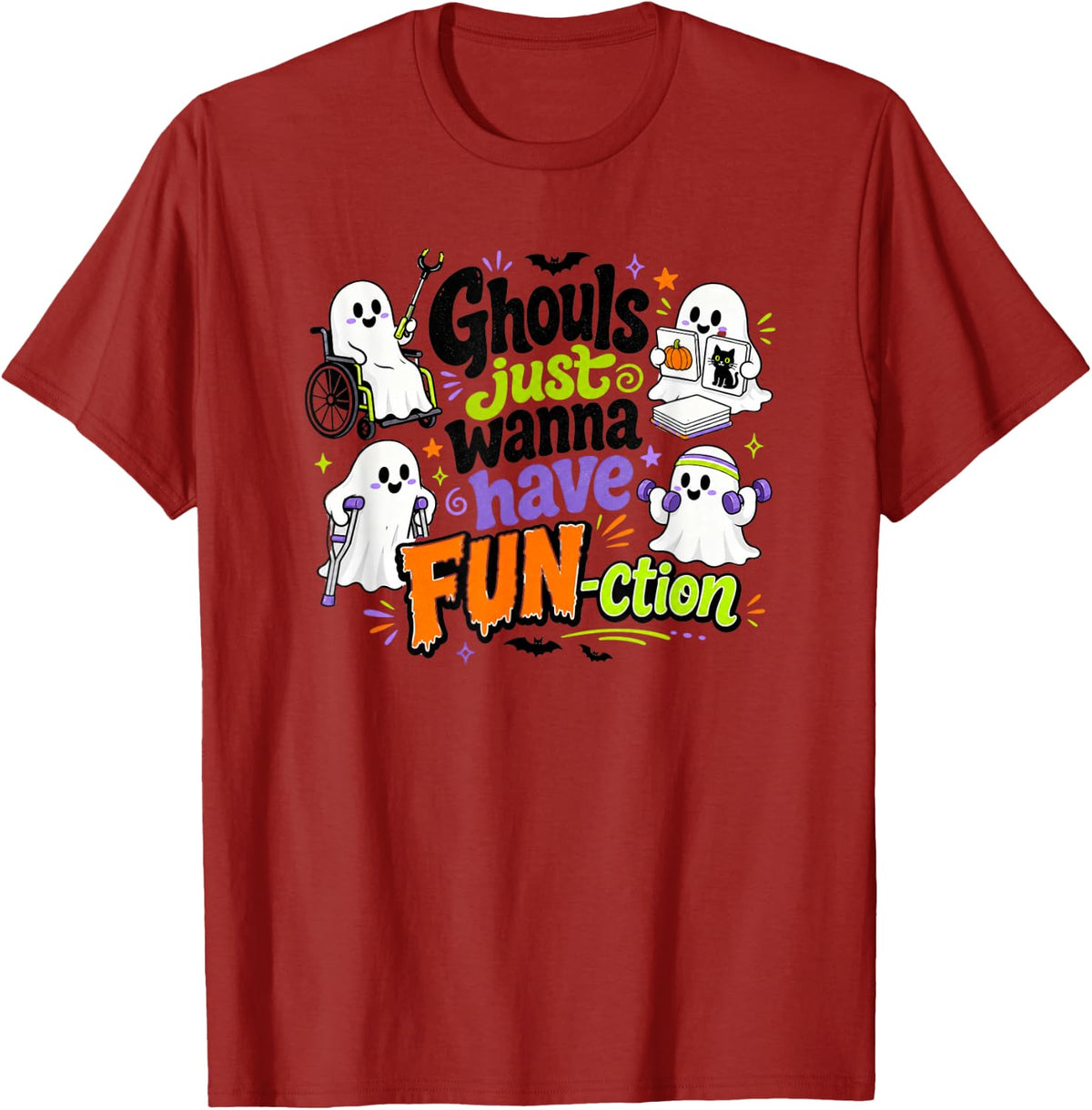 Rehab Therapy Team Halloween for SLP, OT, and PT T-Shirt - Cranberry Red