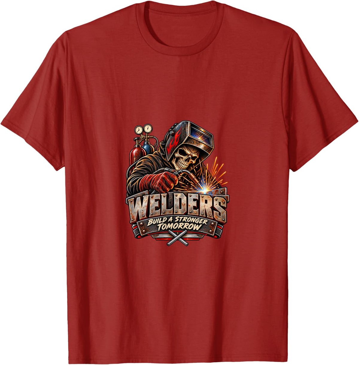 Welders Build It Strong Today Vintage T-Shirt - Cranberry Red