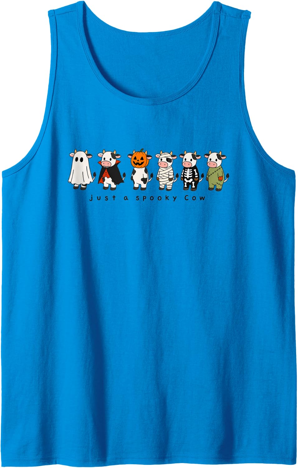 Cow Cute Animal Lover Spooky Fall Halloween Graphic Tank Top - Sapphire Blue
