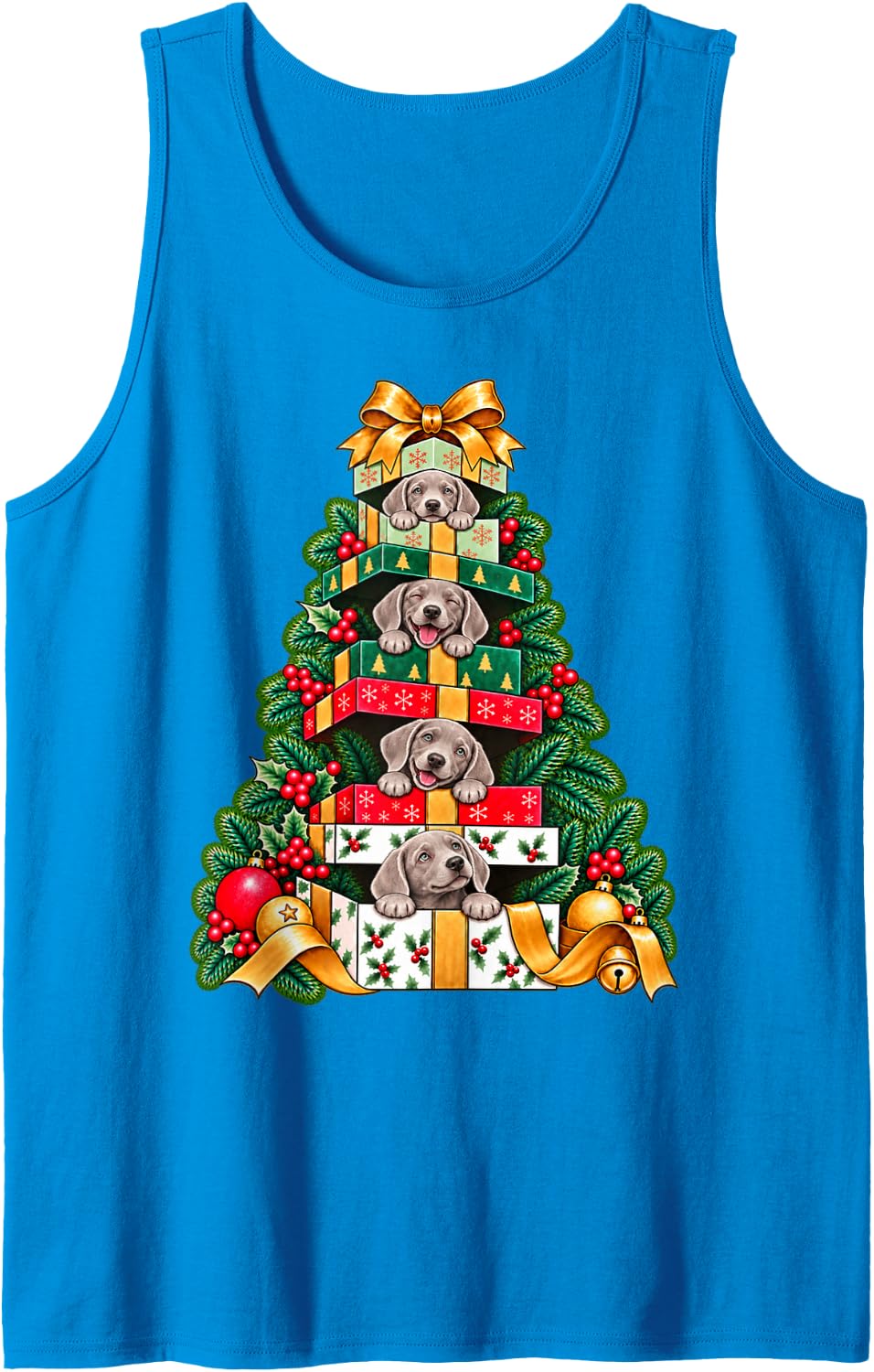 Weimaraner Stacked Wrapped Boxes Holiday Tree Surprise Sleeveless Tank Top - Sapphire Blue