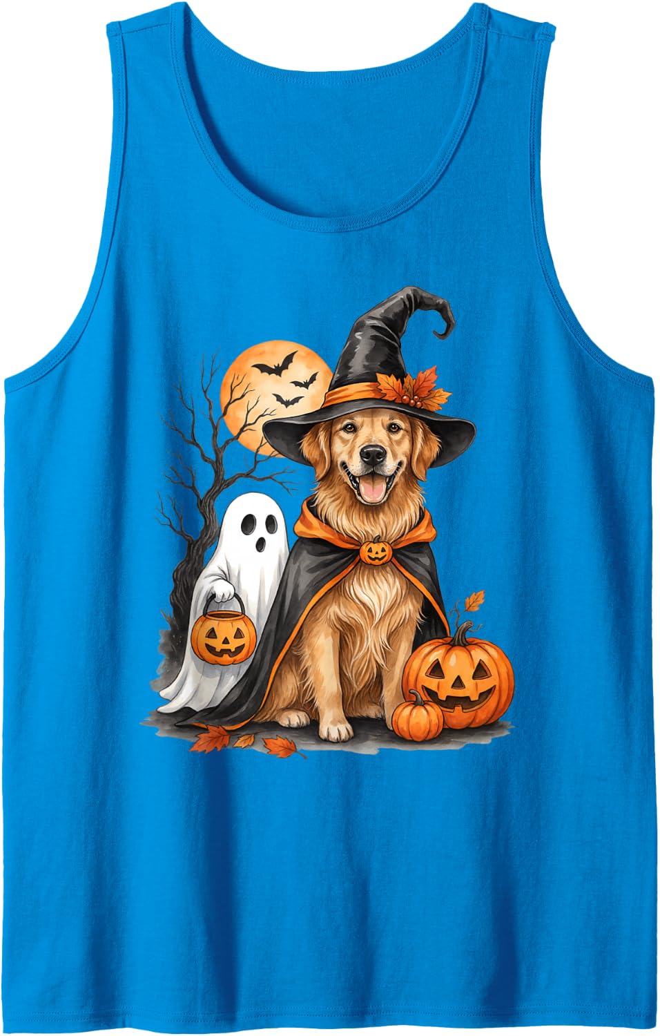 Golden Retriever Halloween Witch Dog Owner Sleeveless Tank Top - Sapphire Blue