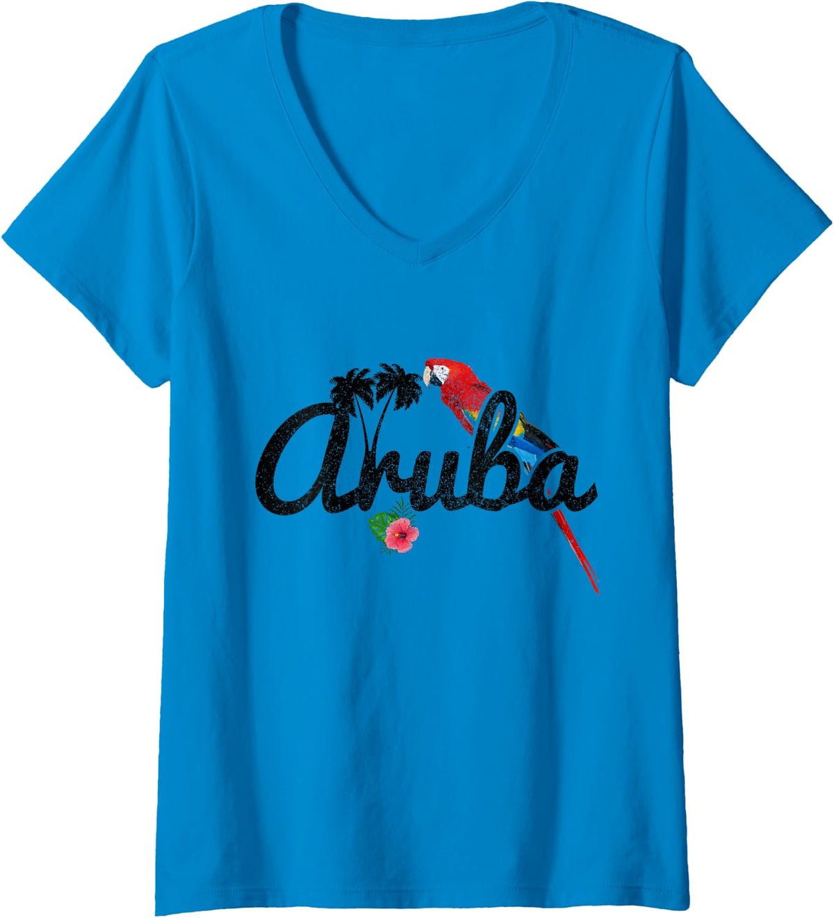 Women's Aruba Parrot Macaw Vintage Pride Aruban Souvenir V-Neck T-Shirt - Sapphire Blue