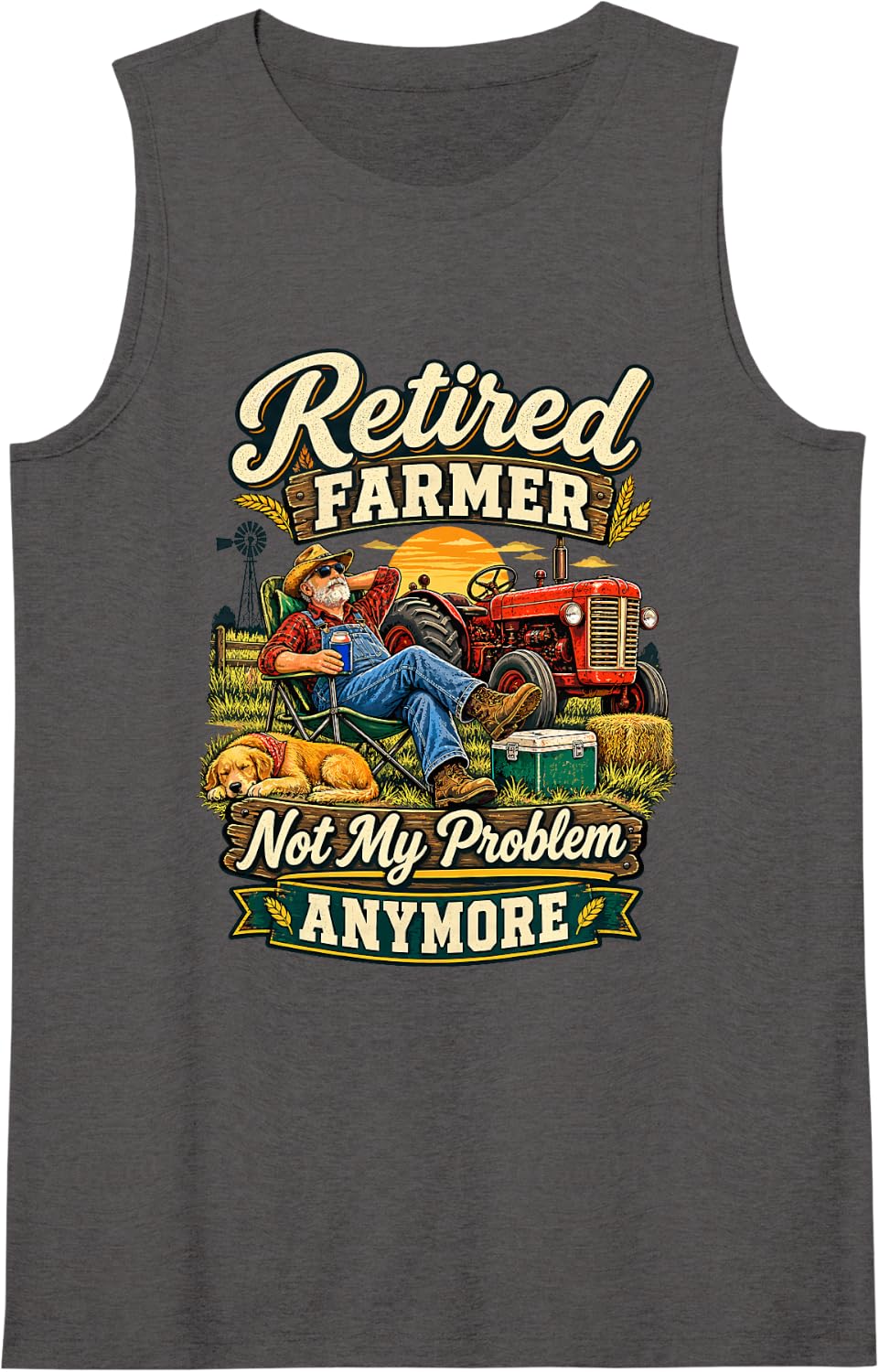 Women's Retired Farmer Not My Problem Anymore Funny Tractor T-Shirt Sleeveless Tank Top - Dark Heather Grey