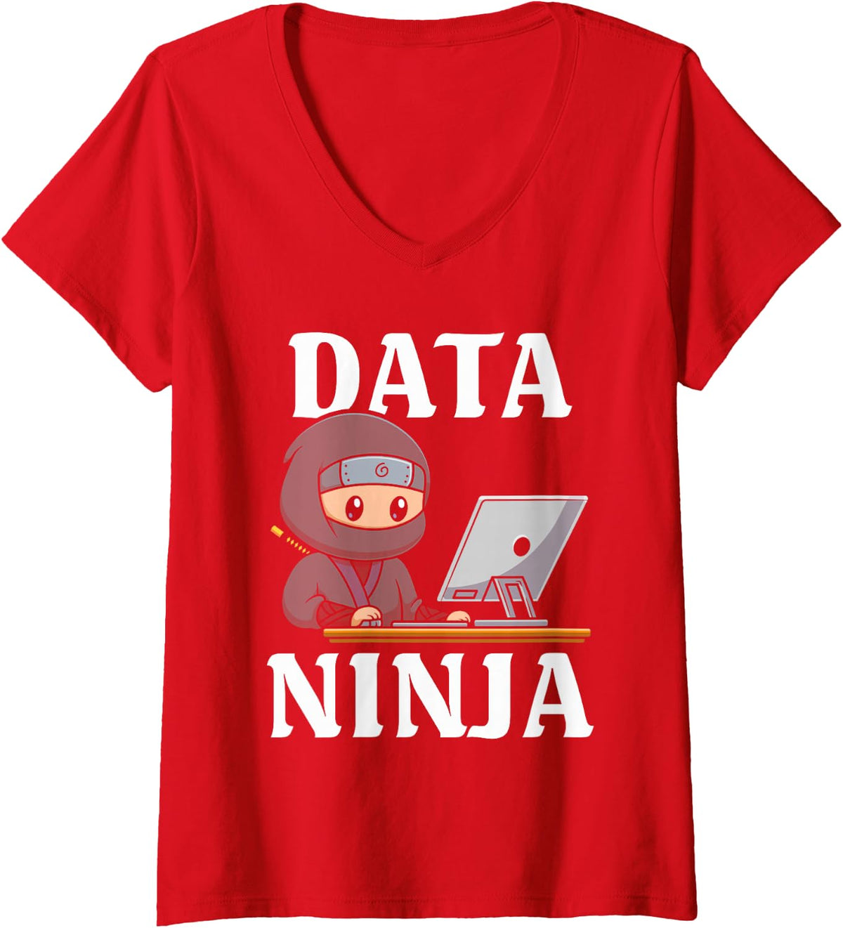 Women's Data Ninja Data Scientist Coding Analytics Statistics V-Neck T-Shirt - Red