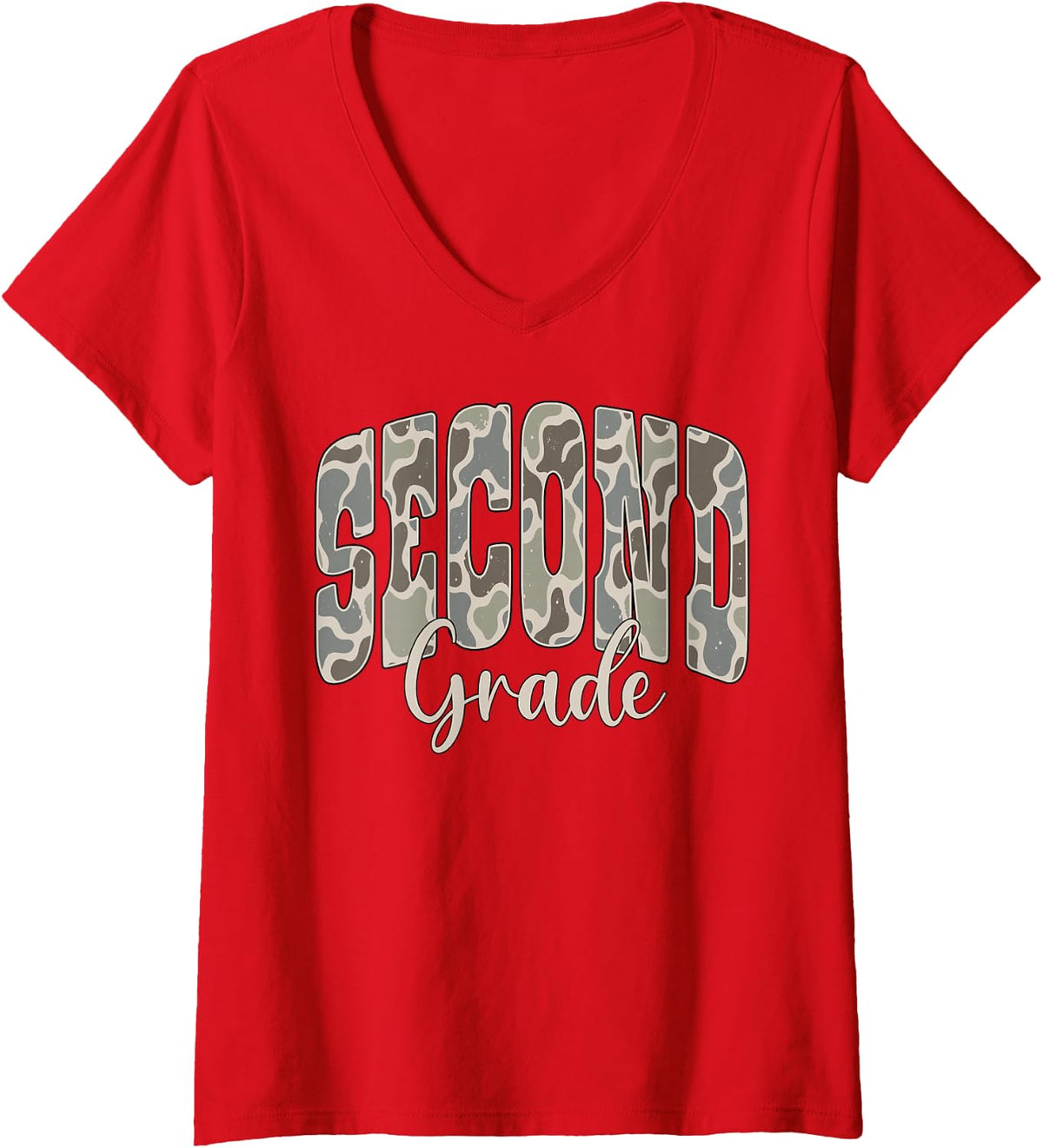 Women's Camo Second Grade Back to School Teachers Kids First Day V-Neck T-Shirt - Red