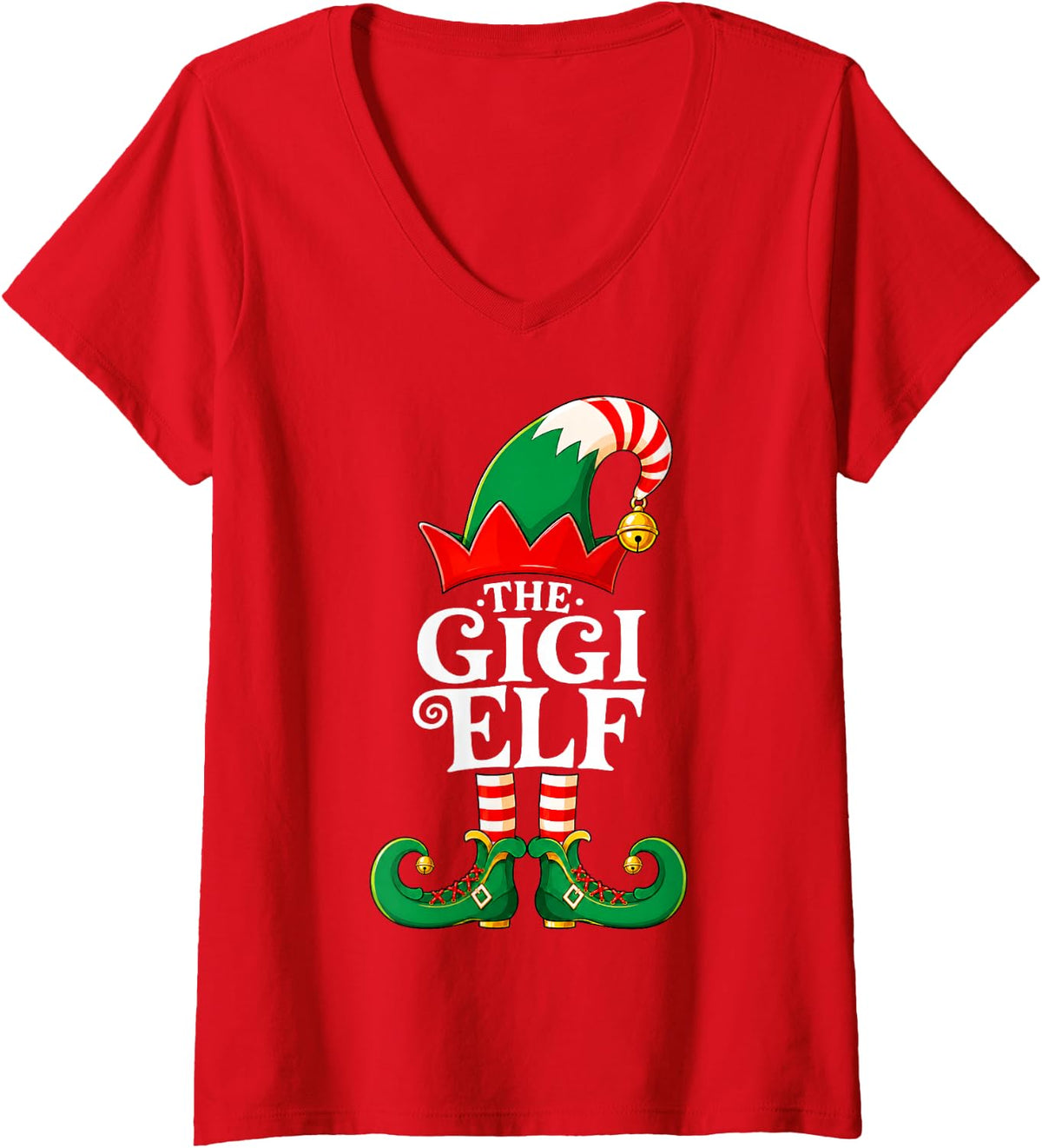 Women's Gigi Elf Christmas Matching Family Elf Squad Xmas Pajama V-Neck T-Shirt - Red