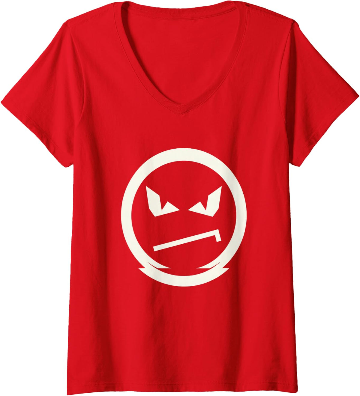 Women's Angry Face Emoticon Funny Stem Computer Coder Geek Icon V-Neck T-Shirt - Red