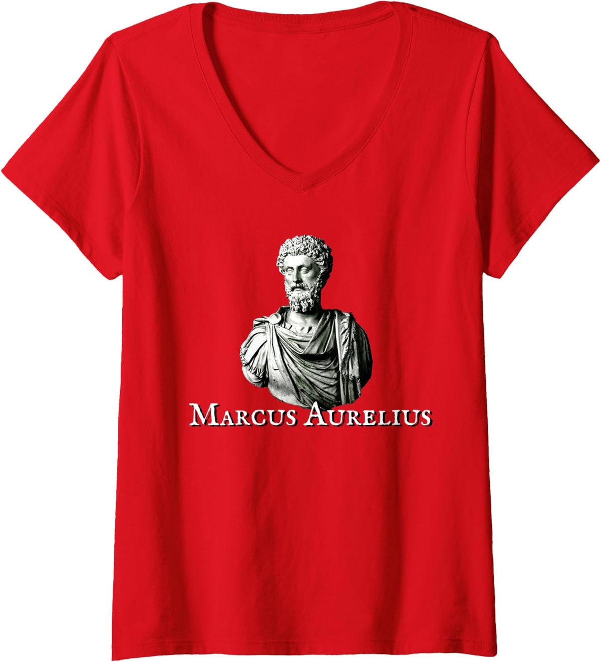 Women's Marcus Aurelius Stoic Philosopher Bust Statue V-Neck T-Shirt - Red