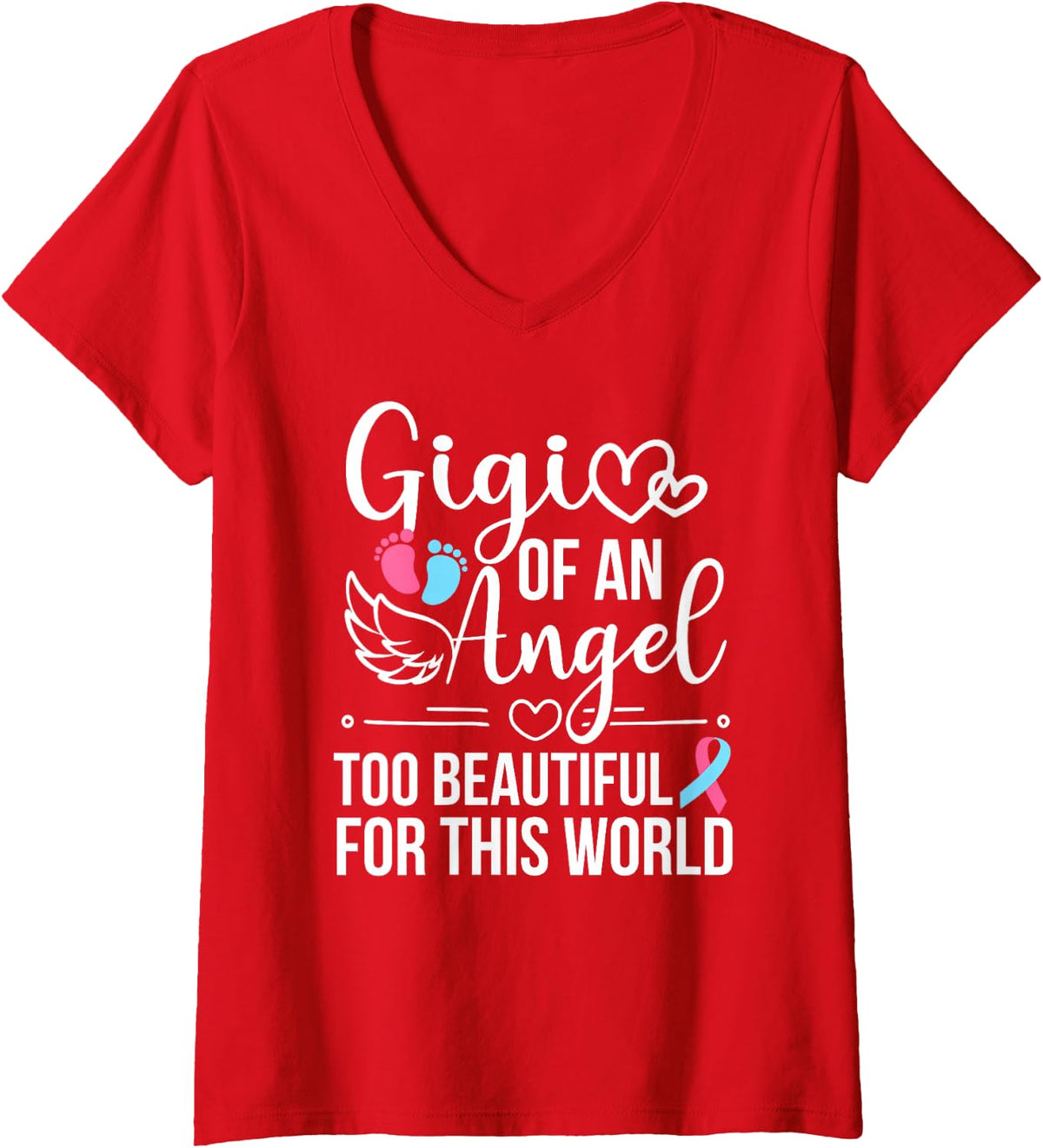 Women's Gigi of an Angel Gigi Miscarriage Angel Gigi Grandma V-Neck T-Shirt - Red