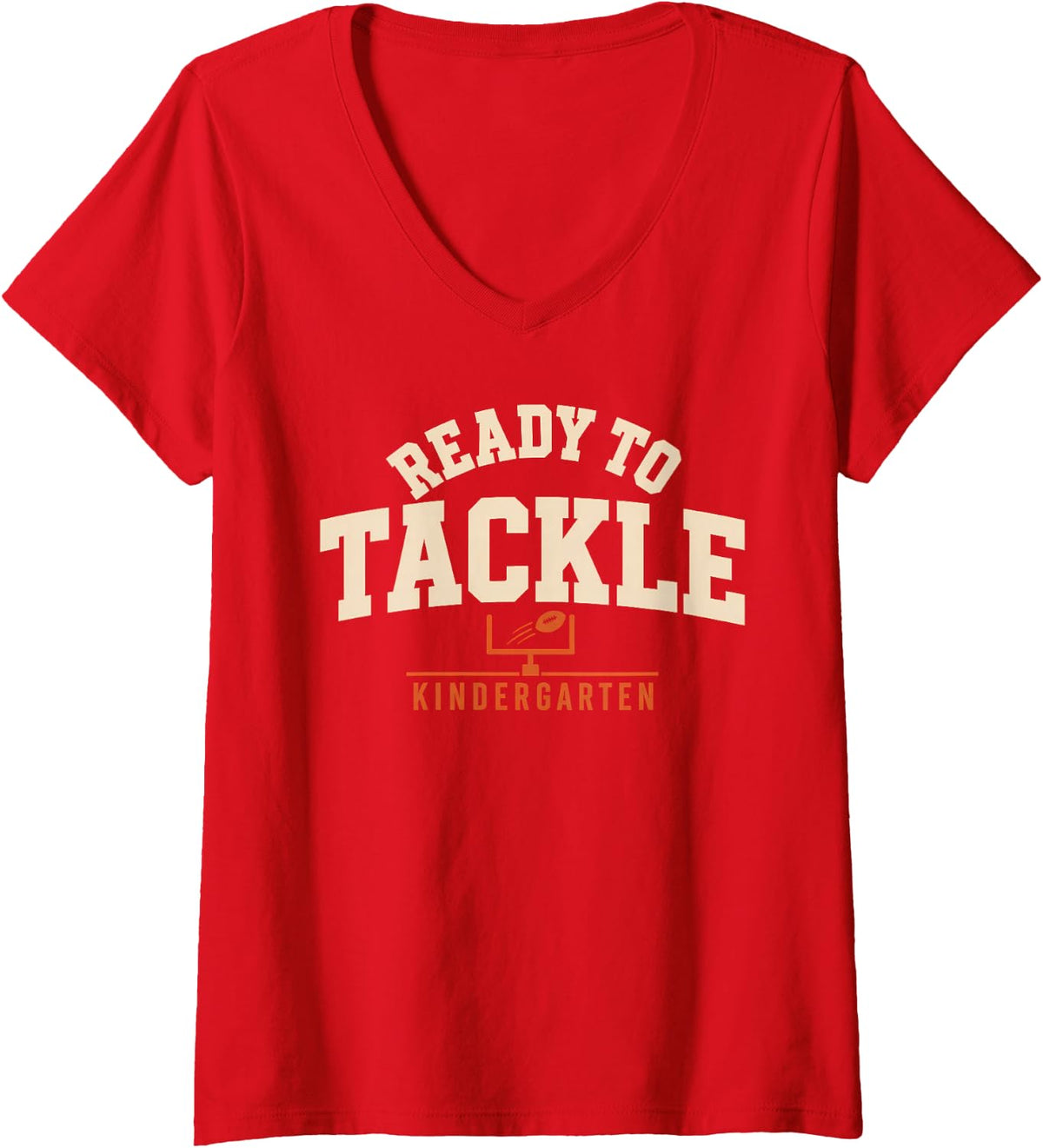 Women's Ready to Tackle Kindergarten Football Back to School V-Neck T-Shirt - Red