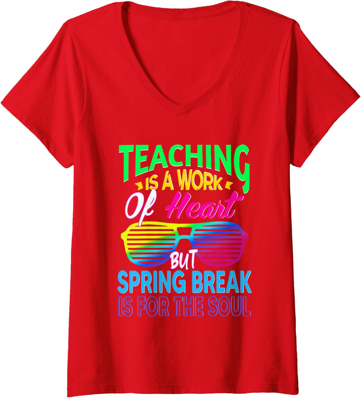 Women's Spring Break Teacher 2025 Retro Spring Break 2025 Funny Gift V-Neck T-Shirt - Red