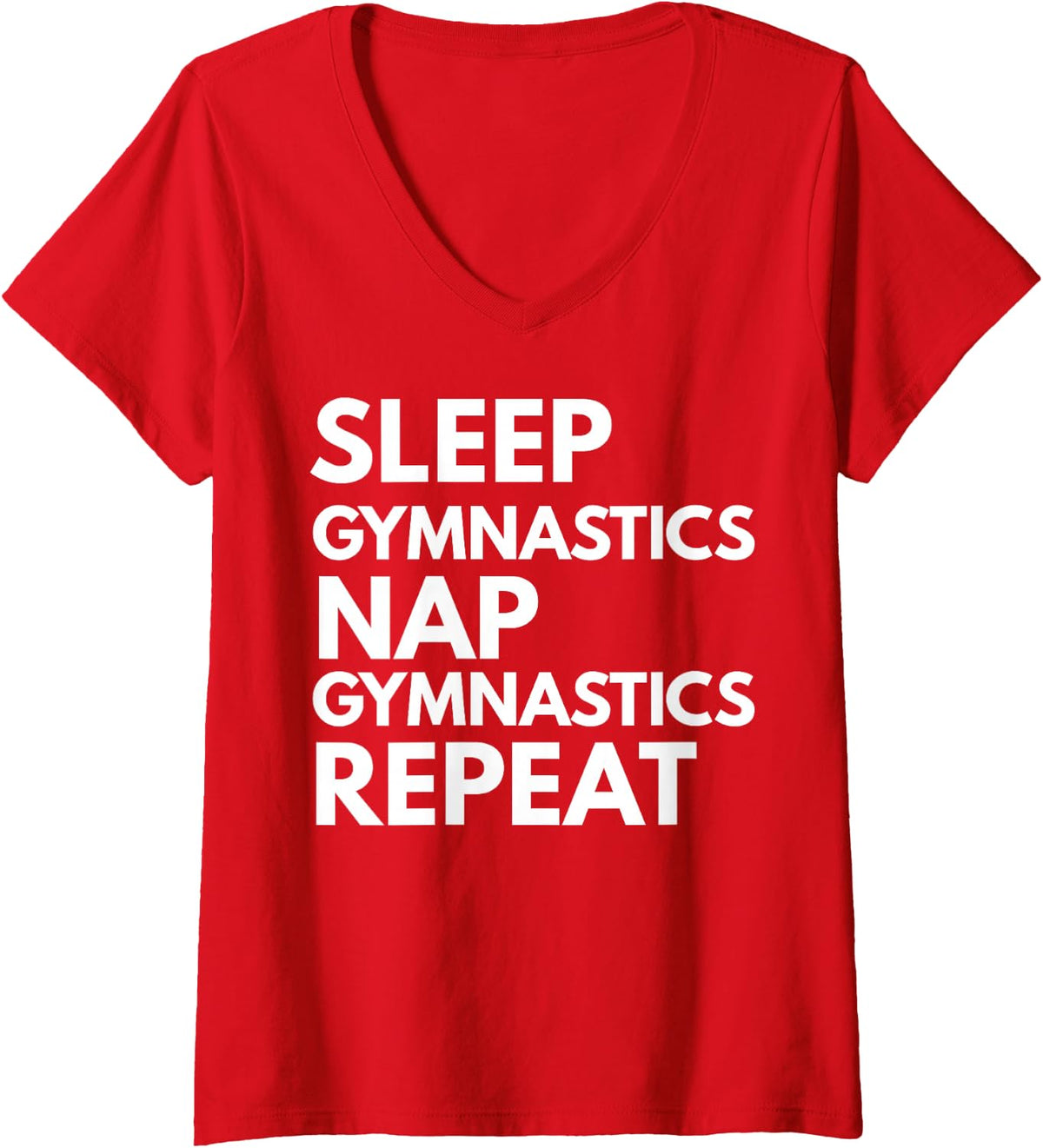 Women's Sleep Nap Gymnastics Repeat Lover Gymnast V-Neck T-Shirt - Red