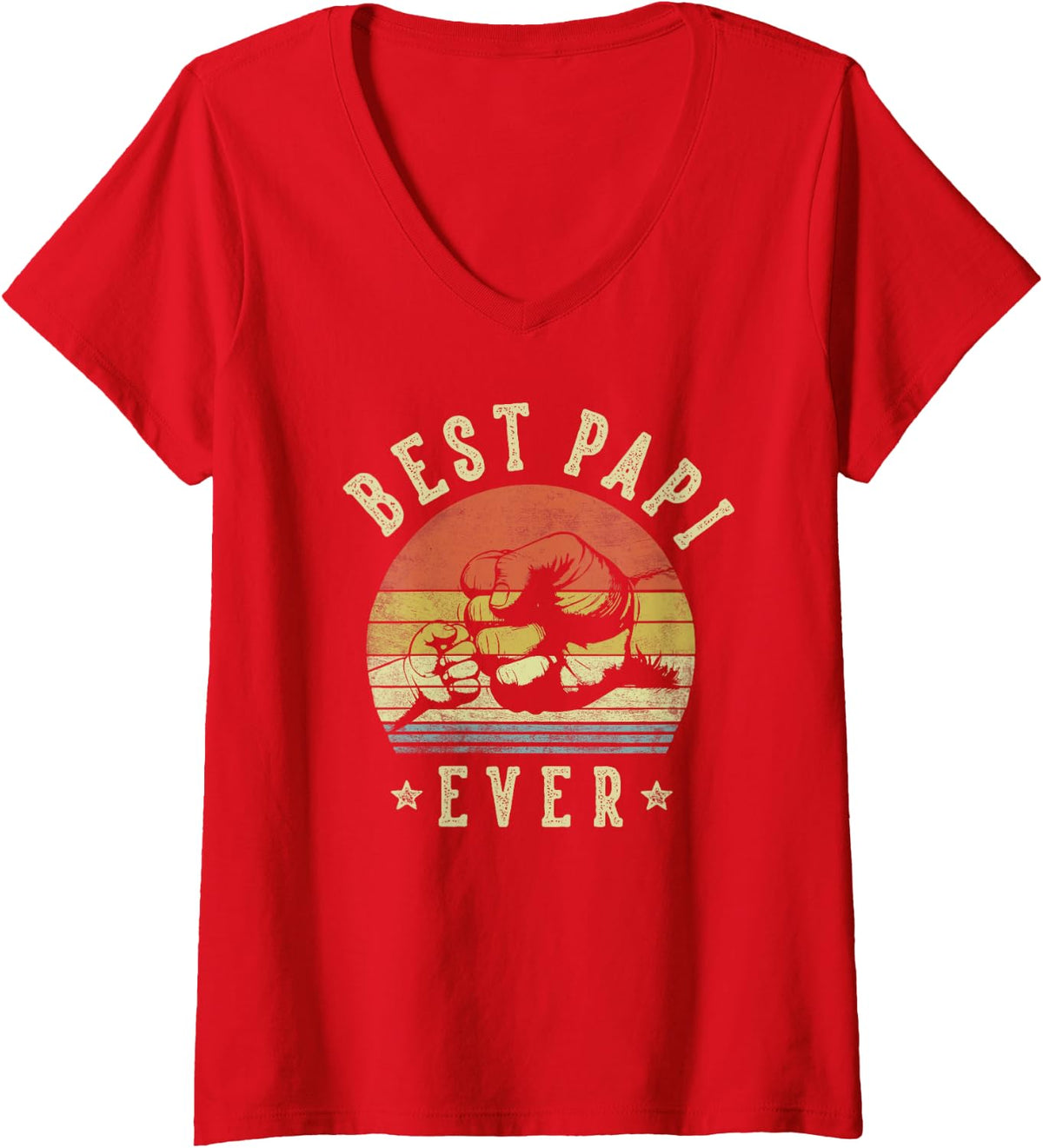 Women's Best Papi Ever - Retro Fist Bump Vintage Design Papi V-Neck T-Shirt - Red