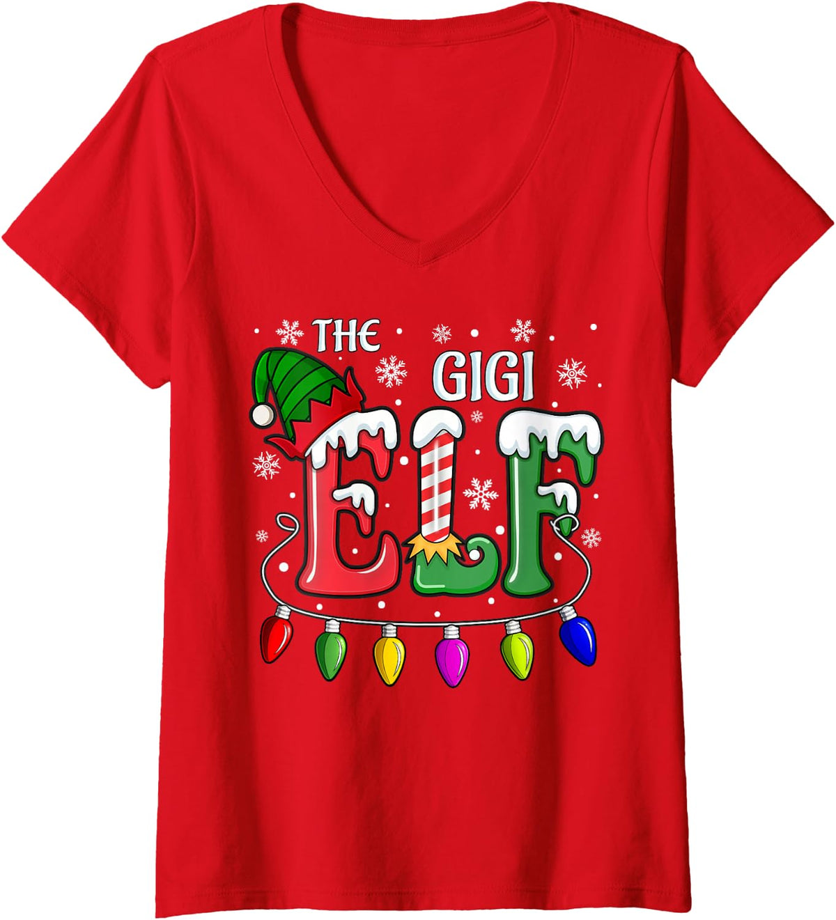 Women's Family Matching Group Christmas Gigi Elf Women Girls Xmas V-Neck T-Shirt - Red