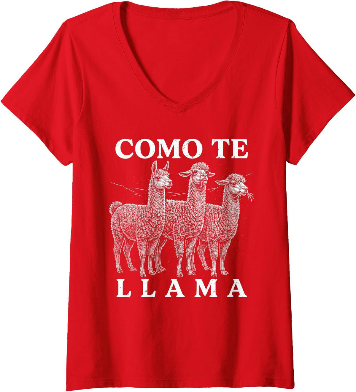 Women's Como Te Llama Funny Spanish Pun Llama Lover Graphic Design V-Neck T-Shirt - Red