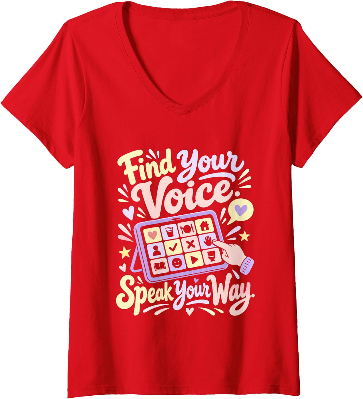 Women's AAC Communication Board for Neurodiversity Awareness V-Neck T-Shirt - Red