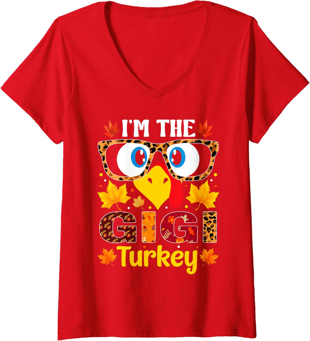 Women's I'm The Gigi Turkey Thanksgiving Family Matching V-Neck T-Shirt - Red