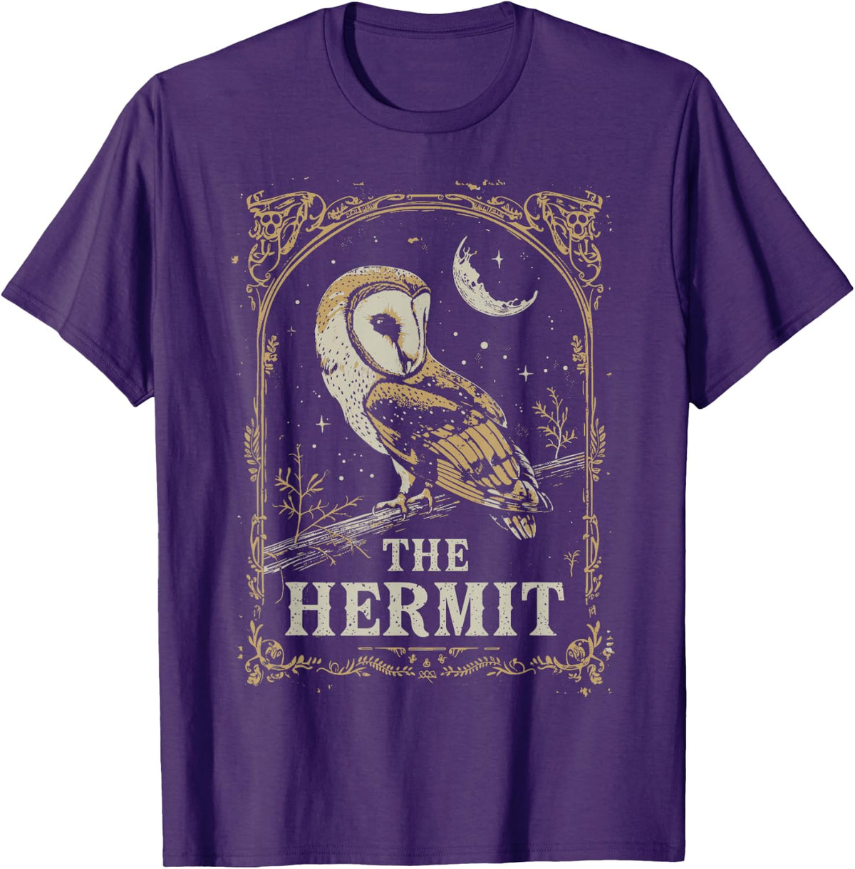 Tarot Card The Hermit Barn Owl Goth Witchcore Dark Academia T-Shirt - Purple