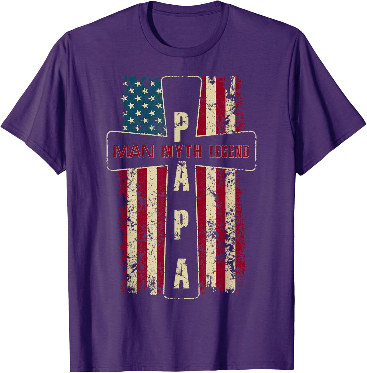 Papa Man Myth Legend USA American Flag Christian Cross T-Shirt - Purple