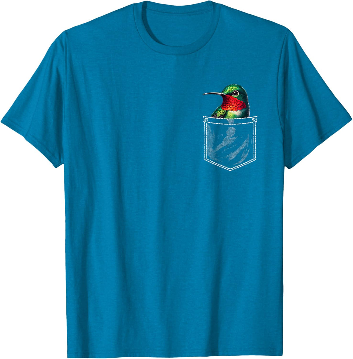 Cute Hummingbird in Pocket Bird Watching Lover T-Shirt - Sapphire Blue