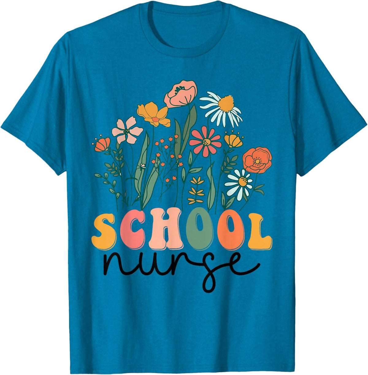 Groovy Wildflower School Nurse Tees T-Shirt - Sapphire Blue